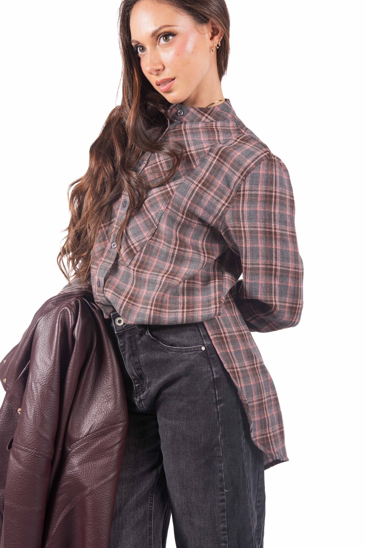 Camicia Over a Quadri con Sprone a V donna Miss love - 2