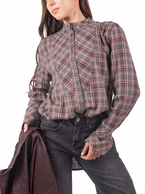 Camicia Over a Quadri con Sprone a V da donna Miss love