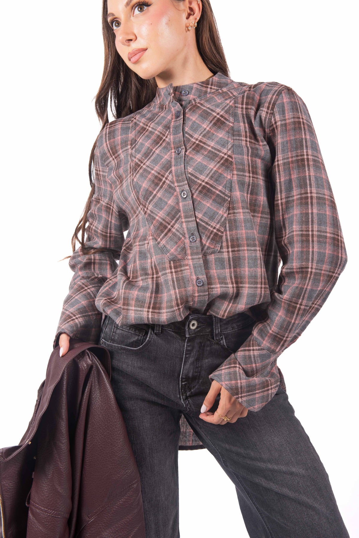 Camicia Over a Quadri con Sprone a V donna Miss love - 1