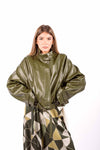 Bomber in Ecopelle Verde Oliva con Cintura in Vita donna Miss love - 1