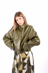 Bomber in Ecopelle Verde Oliva con Cintura in Vita donna Miss love - 4