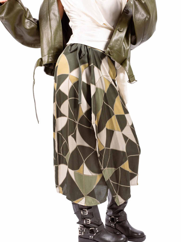 Gonna Midi a Portafoglio con Stampa Geometrica Verde da donna Miss love