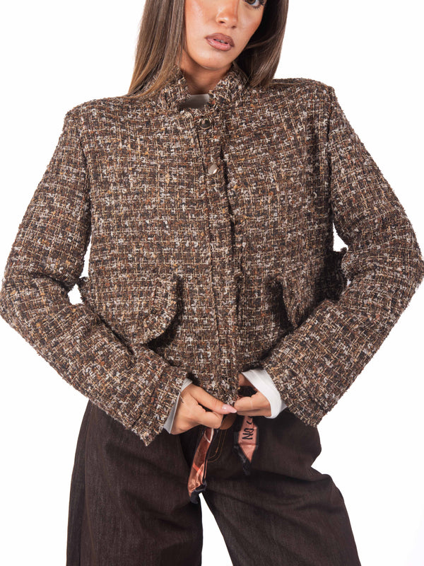 Giacca Corta in Tweed Bouclé con Bottoni Dorati da donna Miss love