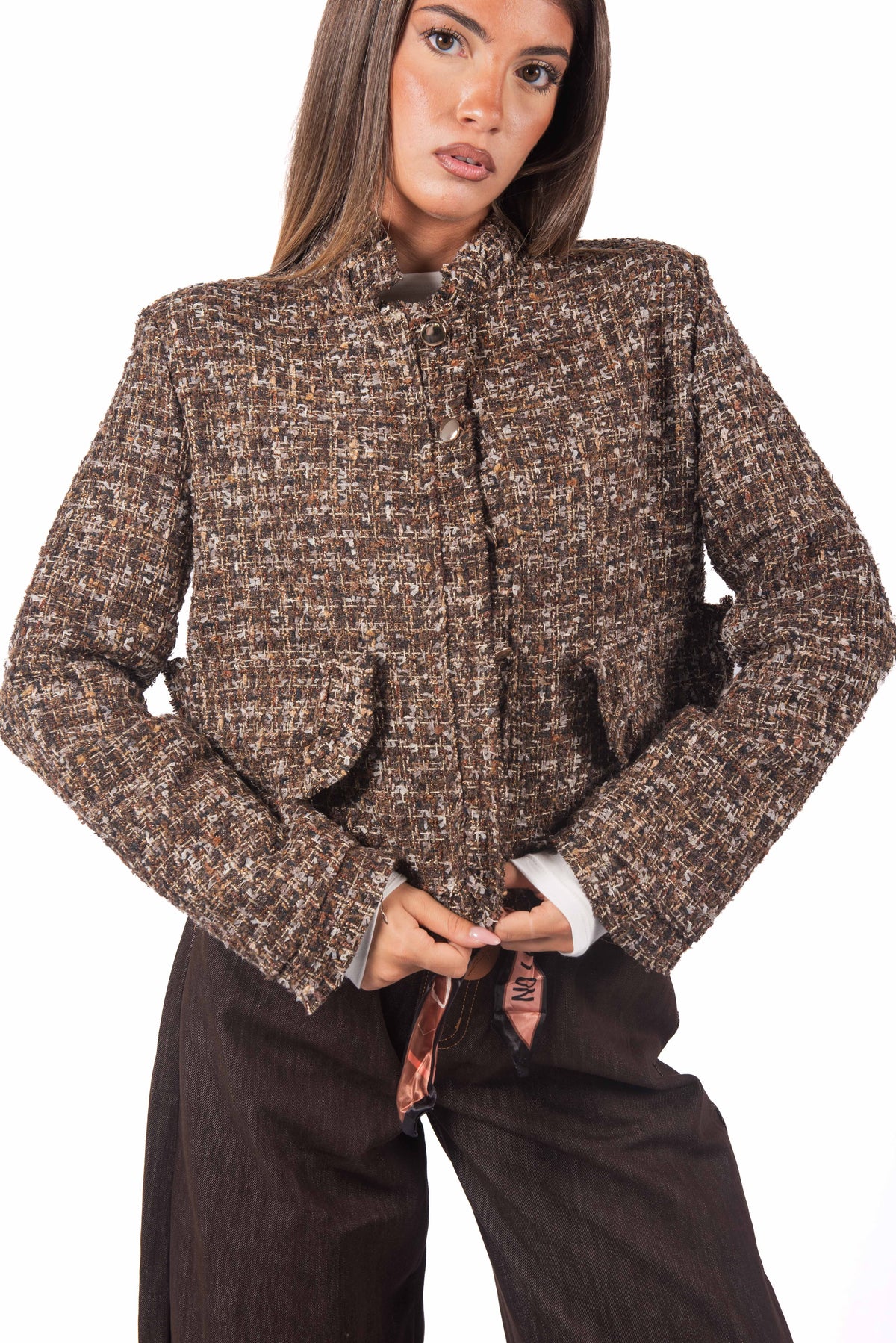 Giacca Corta in Tweed Bouclé con Bottoni Dorati donna Miss love - 1