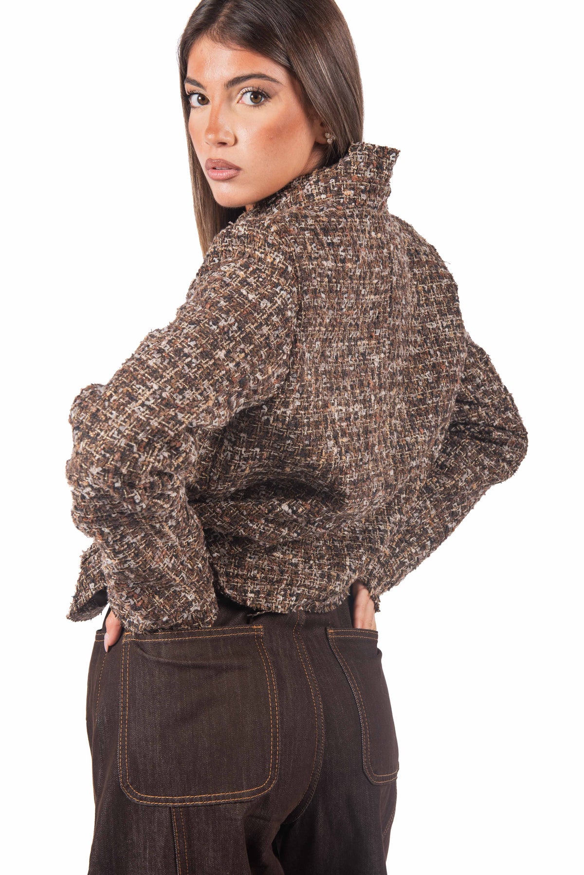 Giacca Corta in Tweed Bouclé con Bottoni Dorati donna Miss love - 3