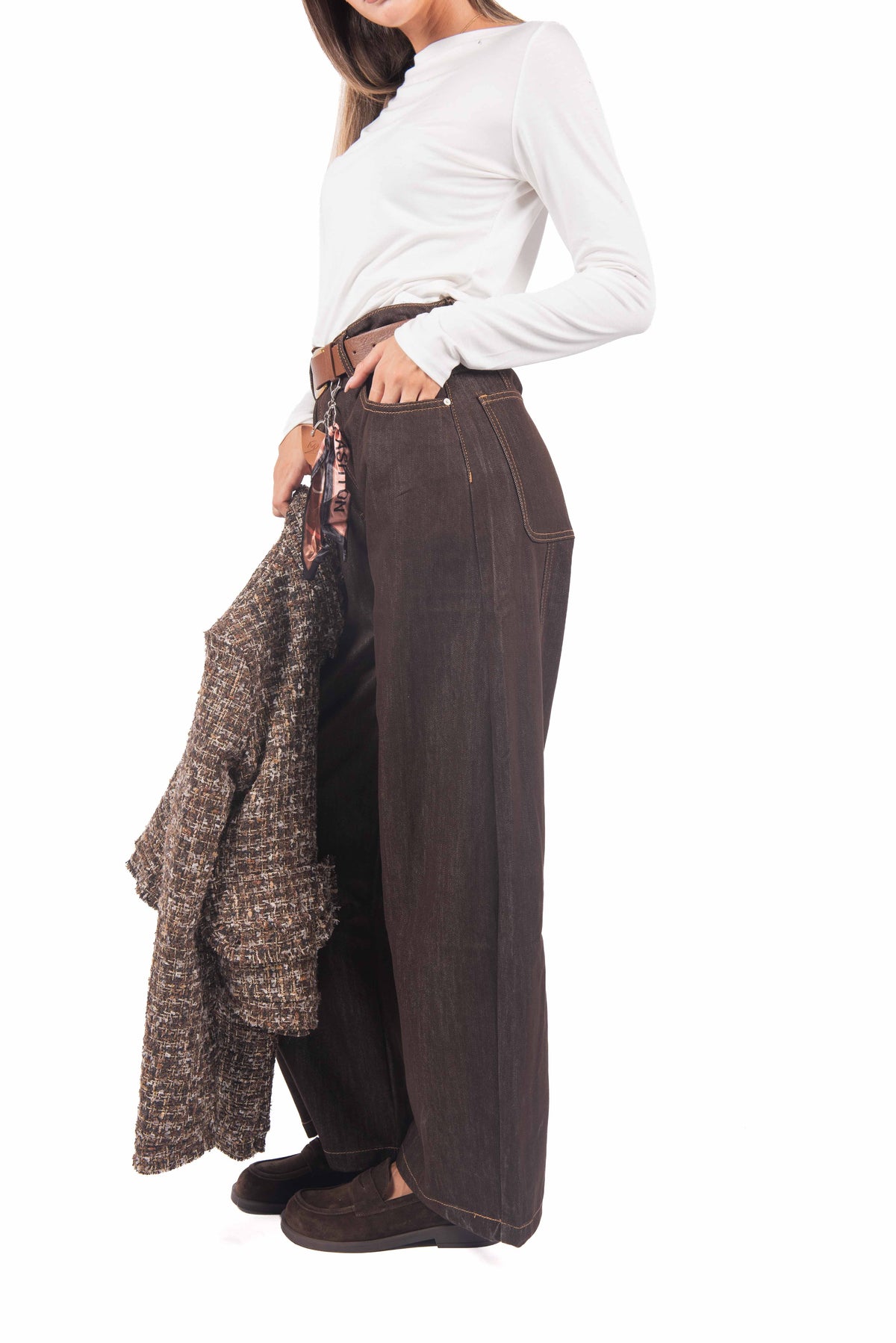 Jeans Barrel Fit con Cintura Cioccolato donna Miss love - 4