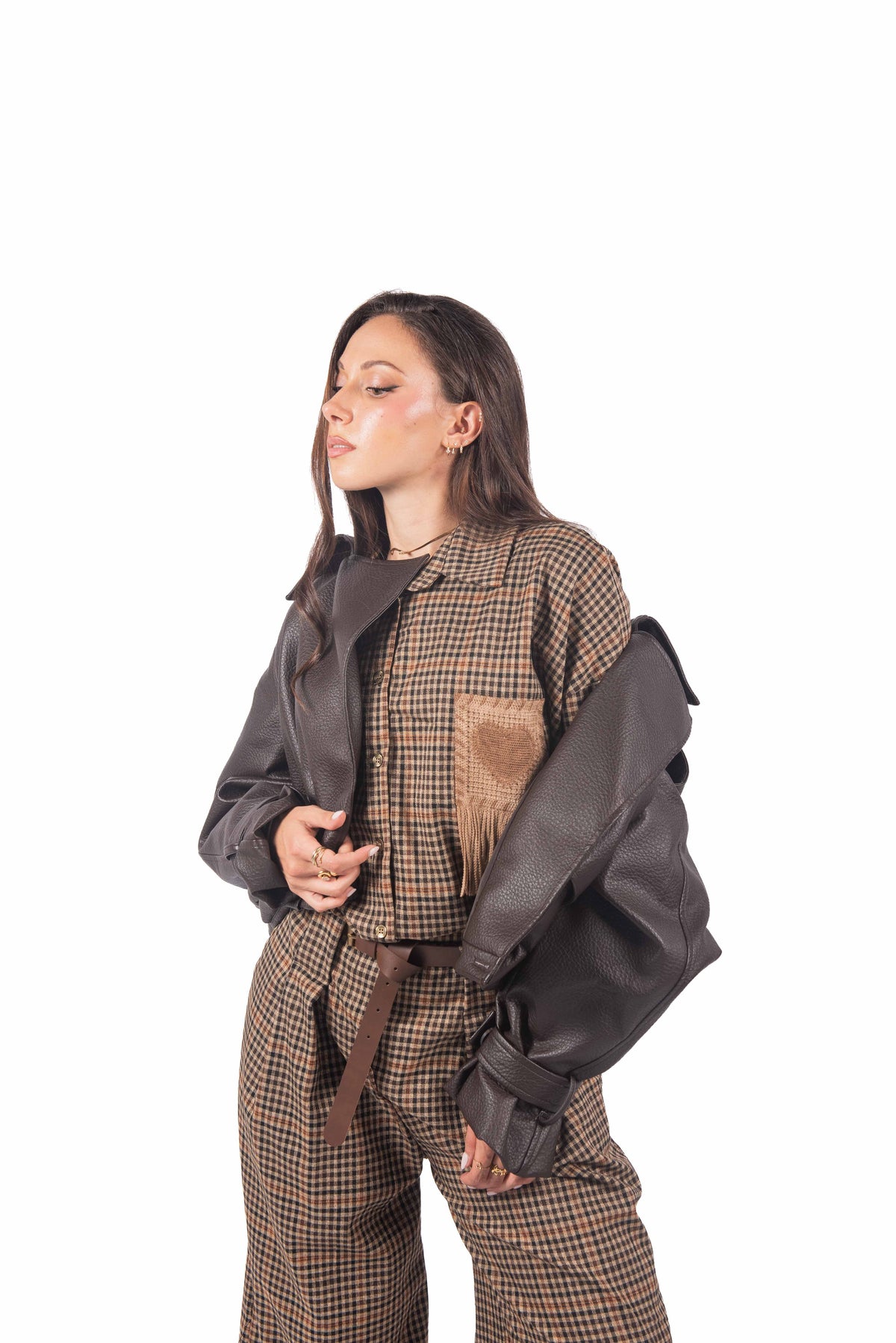 Camicia a Quadri Oversize con Taschino in Maglia e Frange donna Miss love - 3