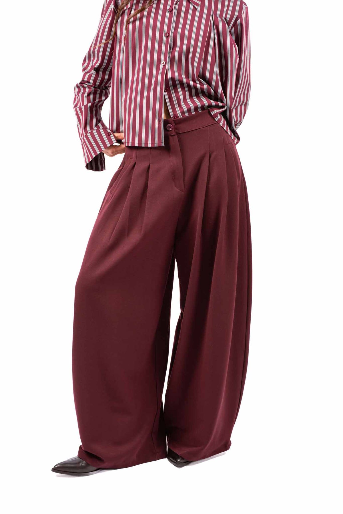 Pantaloni Palazzo Bordeaux con Pinces donna Miss love - 1