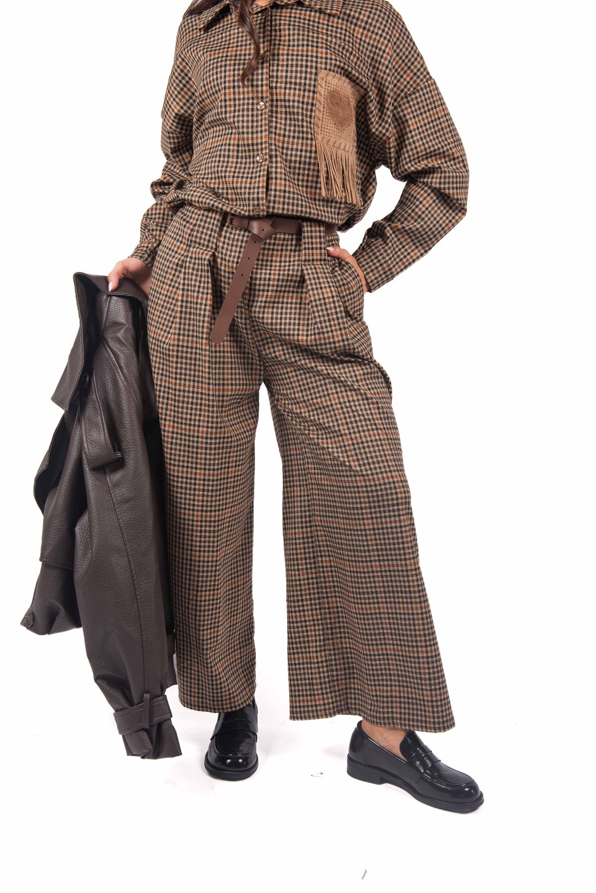 Pantaloni Palazzo a Quadri con Cintura donna Miss love - 1