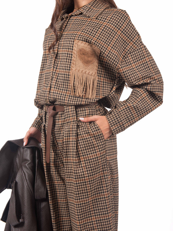 Camicia a Quadri Oversize con Taschino in Maglia e Frange da donna Miss love