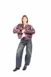 Bomber in Ecopelle Bordeaux con Bande Bianche donna Miss love - 3