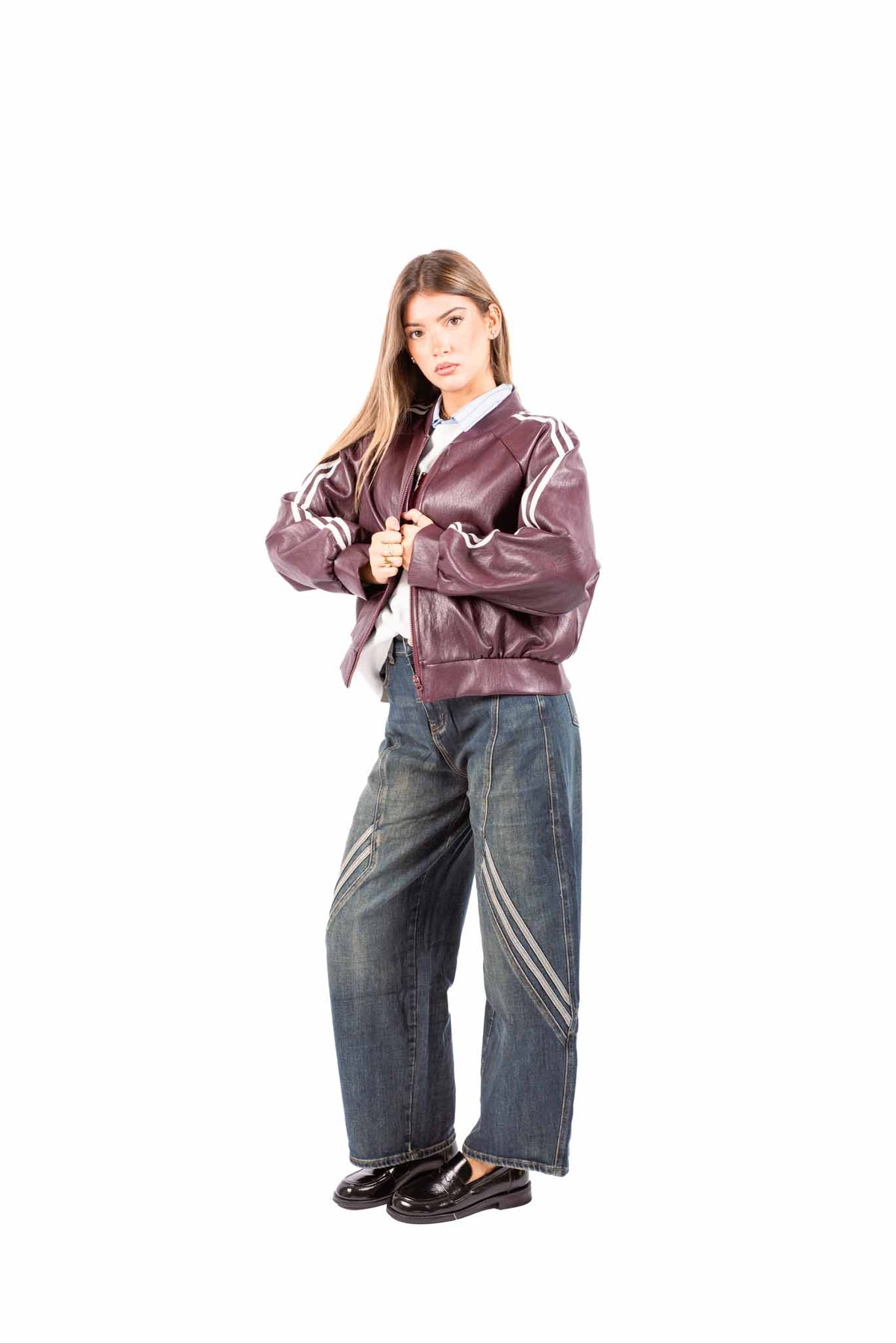 Jeans Barrel Fit con Cuciture Sagomate e Bande donna Miss love - 1