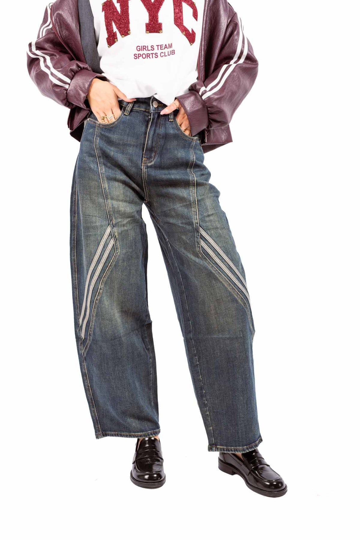 Jeans Barrel Fit con Cuciture Sagomate e Bande donna Miss love - 2