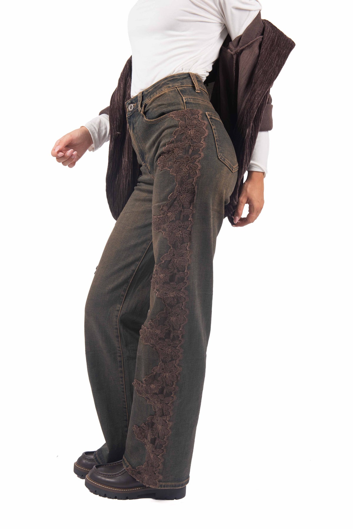 Jeans Straight Fit con Ricami in Pizzo donna Miss love - 3
