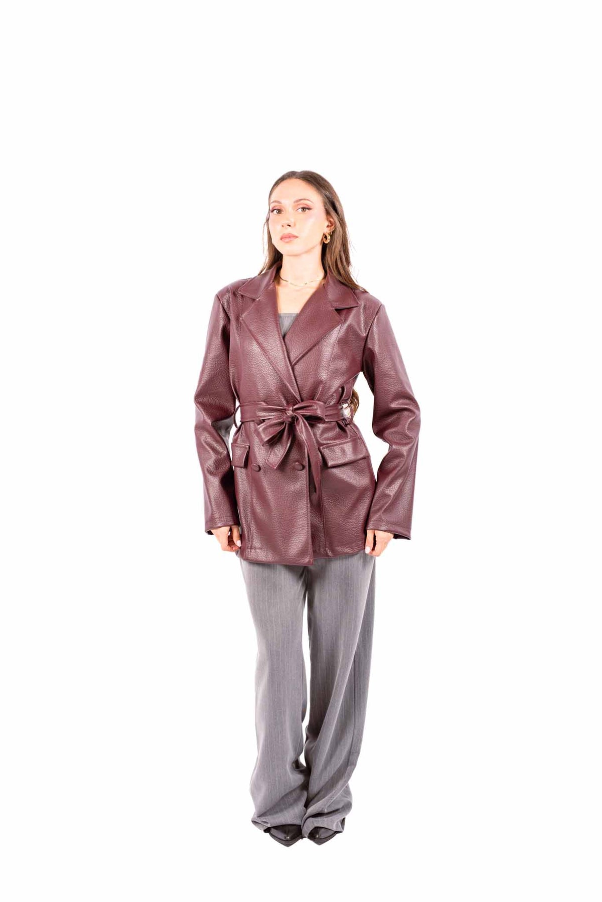Blazer in Ecopelle Bordeaux con Cintura donna Miss love - 4