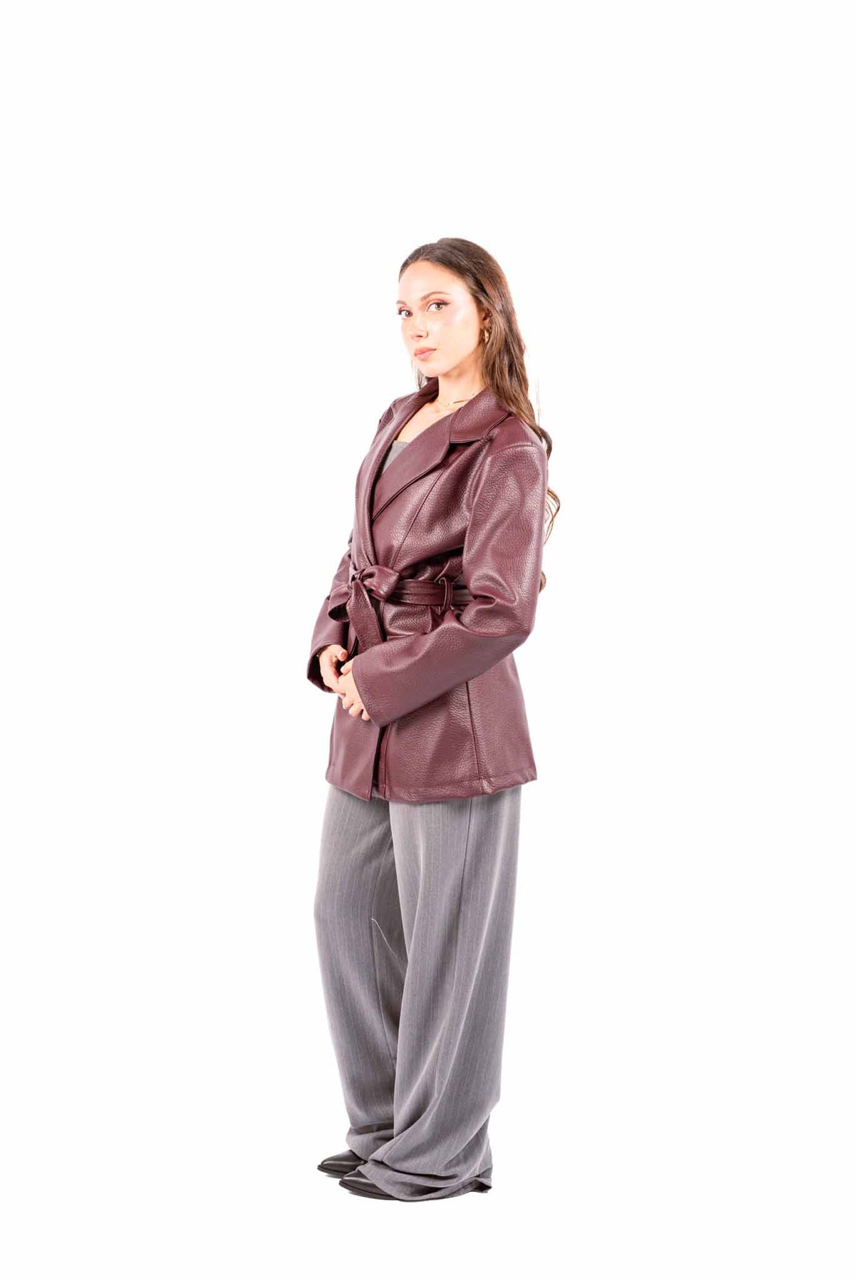 Blazer in Ecopelle Bordeaux con Cintura donna Miss love - 5