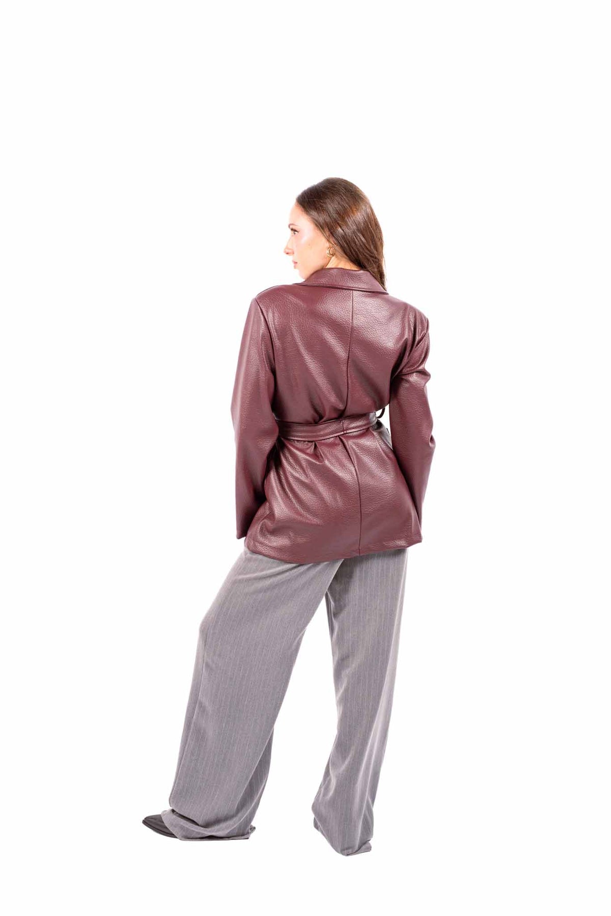 Blazer in Ecopelle Bordeaux con Cintura donna Miss love - 6
