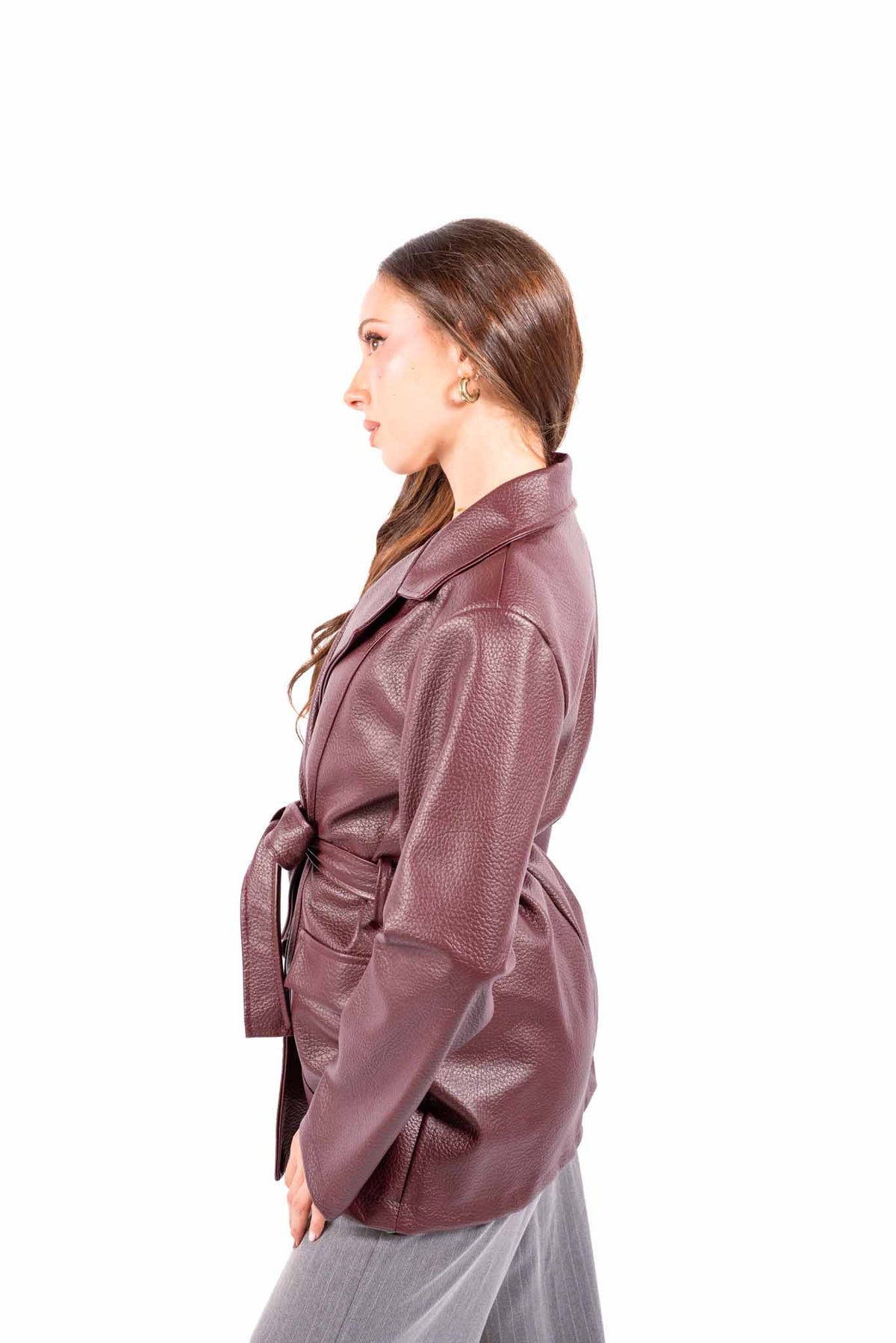 Blazer in Ecopelle Bordeaux con Cintura donna Miss love - 2