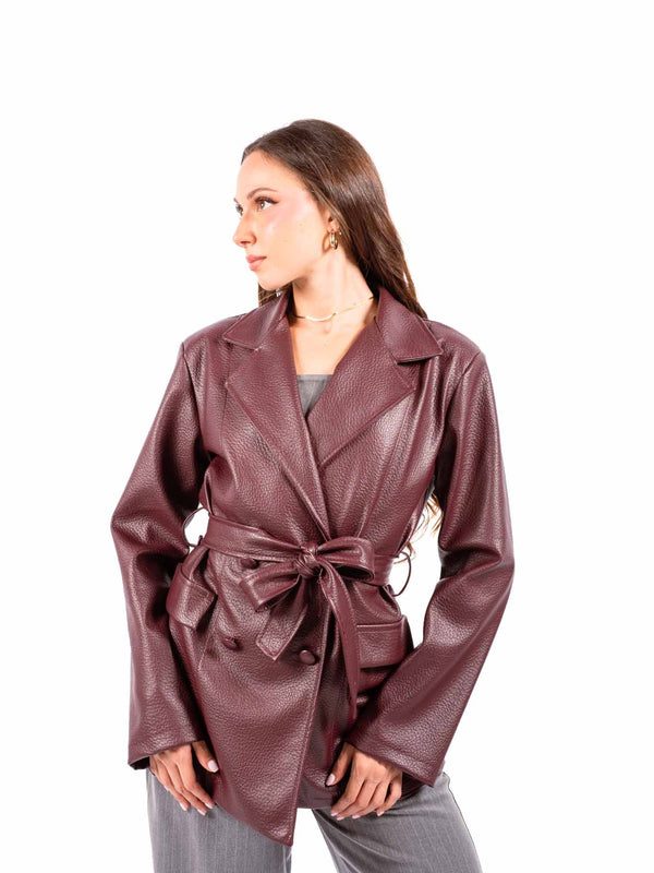 Blazer in Ecopelle Bordeaux con Cintura da donna Miss love