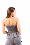 Completo Gessato Grigio con Top Bustier e Pantaloni Ampi donna Miss love - 6