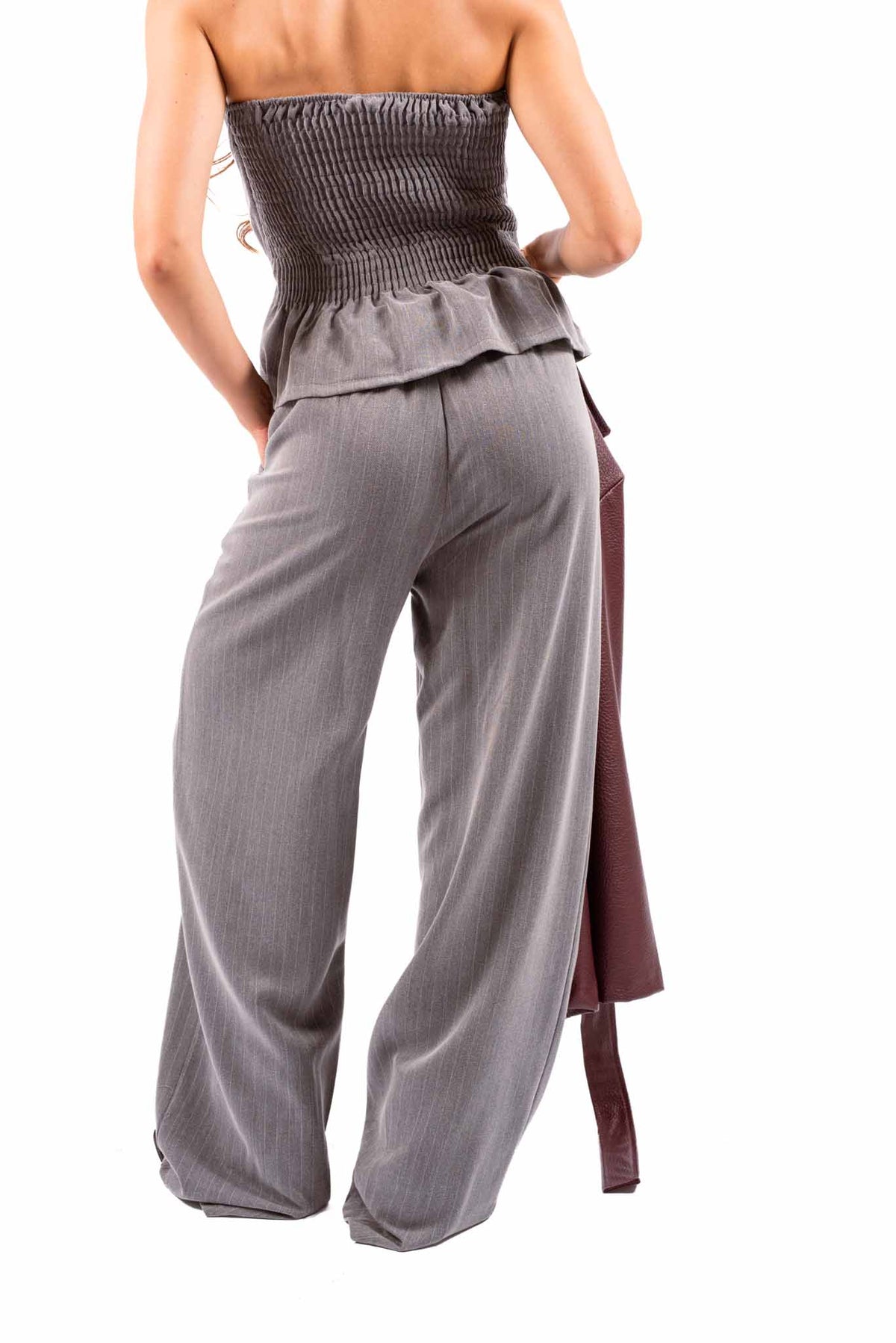 Completo Gessato Grigio con Top Bustier e Pantaloni Ampi donna Miss love - 5