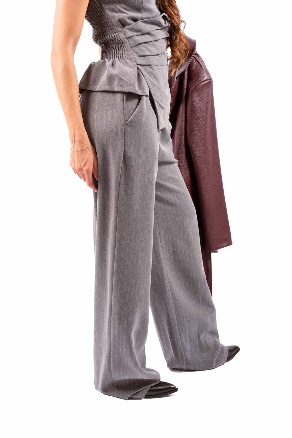 Completo Gessato Grigio con Top Bustier e Pantaloni Ampi donna Miss love - 4