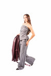 Completo Gessato Grigio con Top Bustier e Pantaloni Ampi donna Miss love - 1