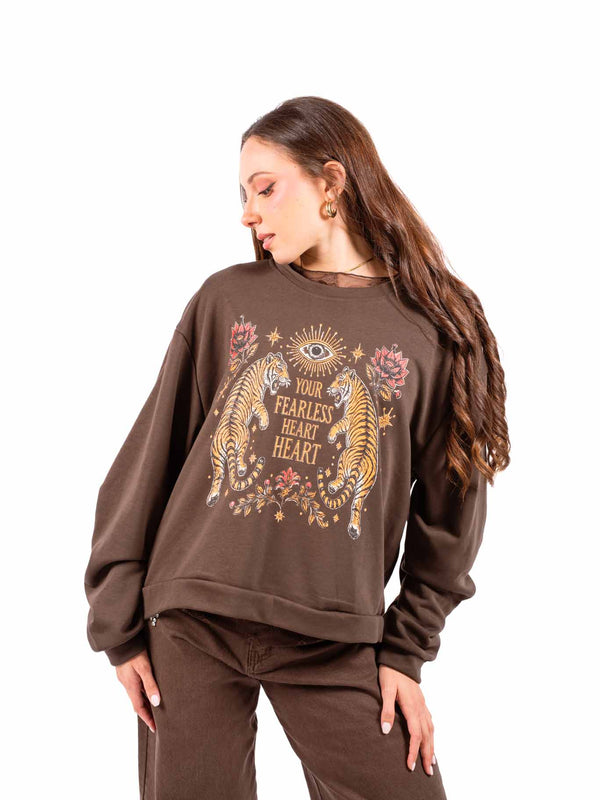 Felpa Girocollo Cioccolato con Grafica da donna Miss love