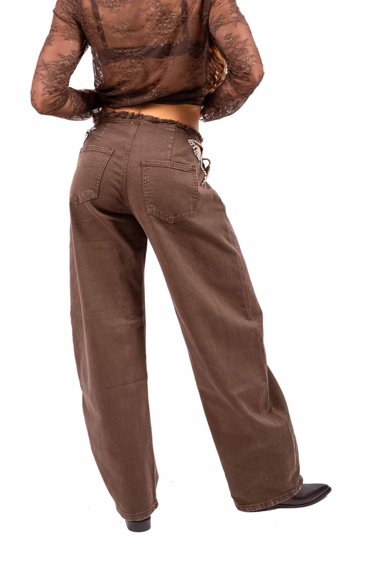 Jeans Barrel Fit Cioccolato con Dettaglio Cut-Out donna Miss love - 2