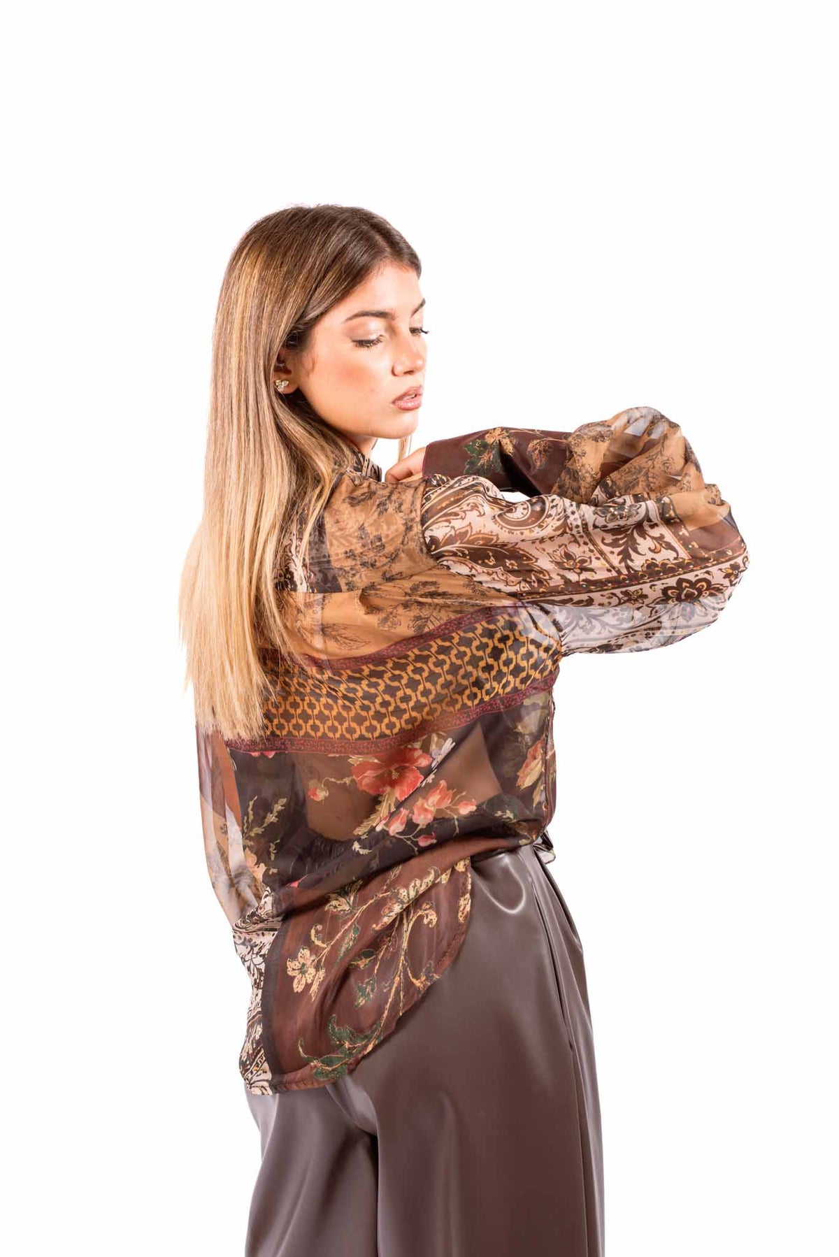 Camicia in Chiffon Patchwork con Collo Lavallière donna Miss love - 3