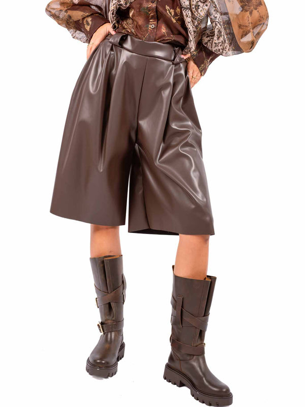 Bermuda in Ecopelle Cioccolato con Pinces da donna Miss love