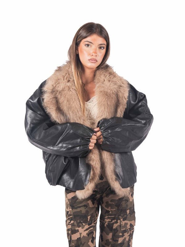 Bomber Oversize EcoPelle con Collo in Ecopelliccia da donna Miss love