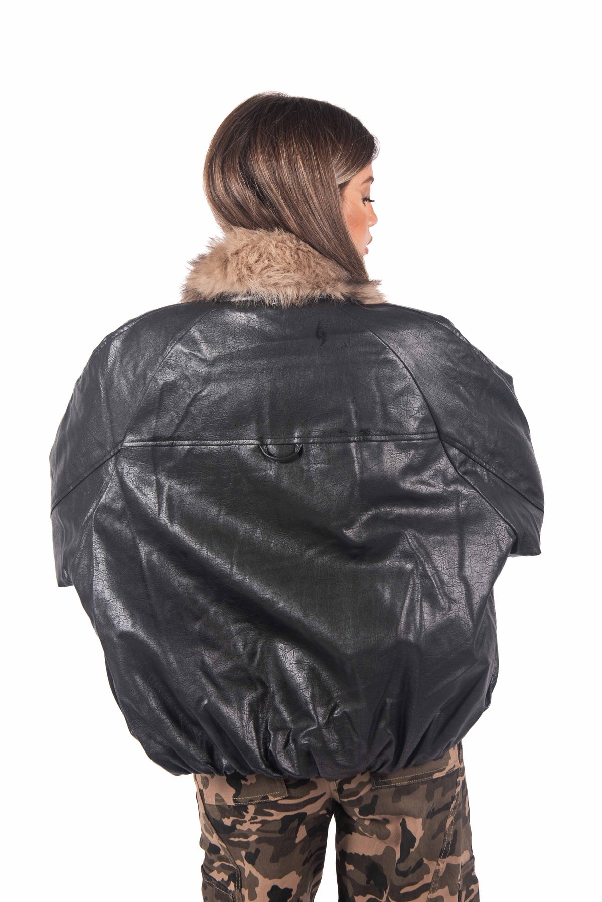 Bomber Oversize EcoPelle con Collo in Ecopelliccia donna Miss love - 4