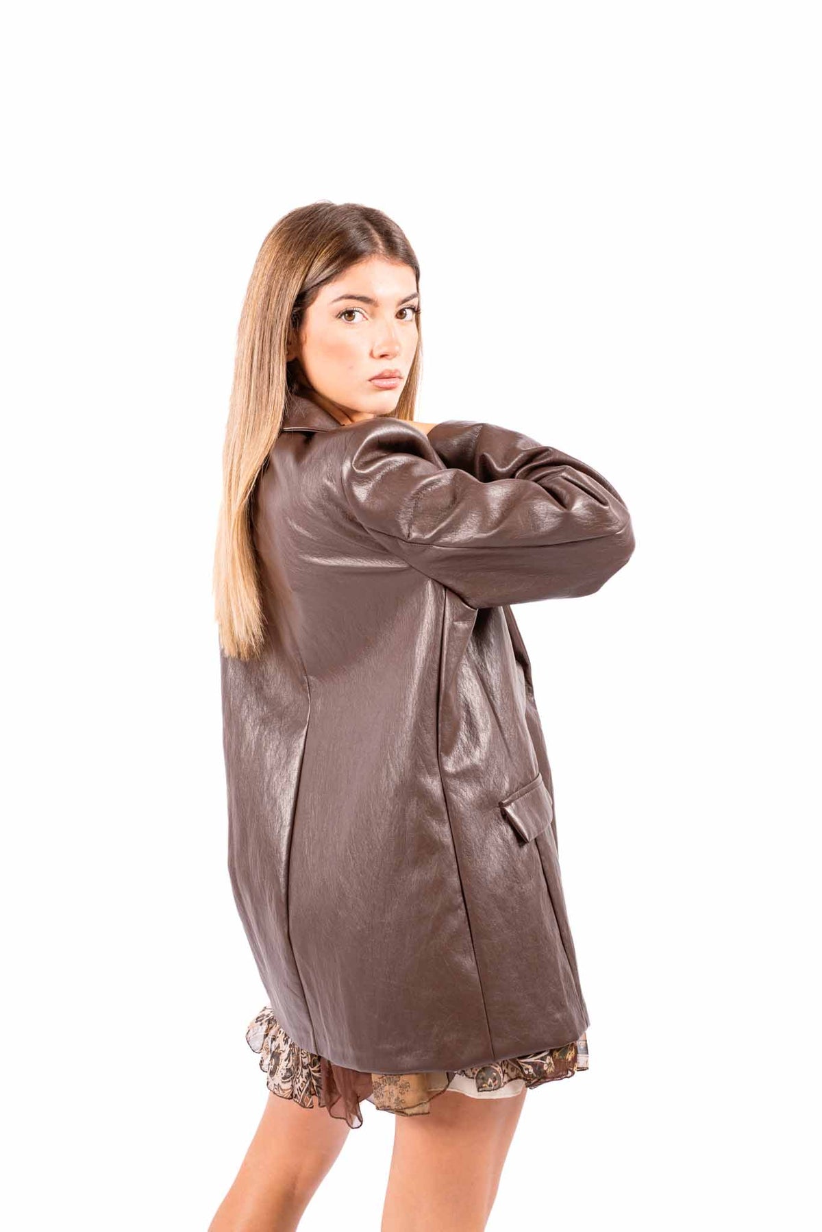 Blazer Oversize in Ecopelle Cioccolato donna Miss love - 4