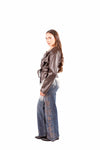Blazer in Ecopelle Marrone Moka con Cintura donna Miss love - 5