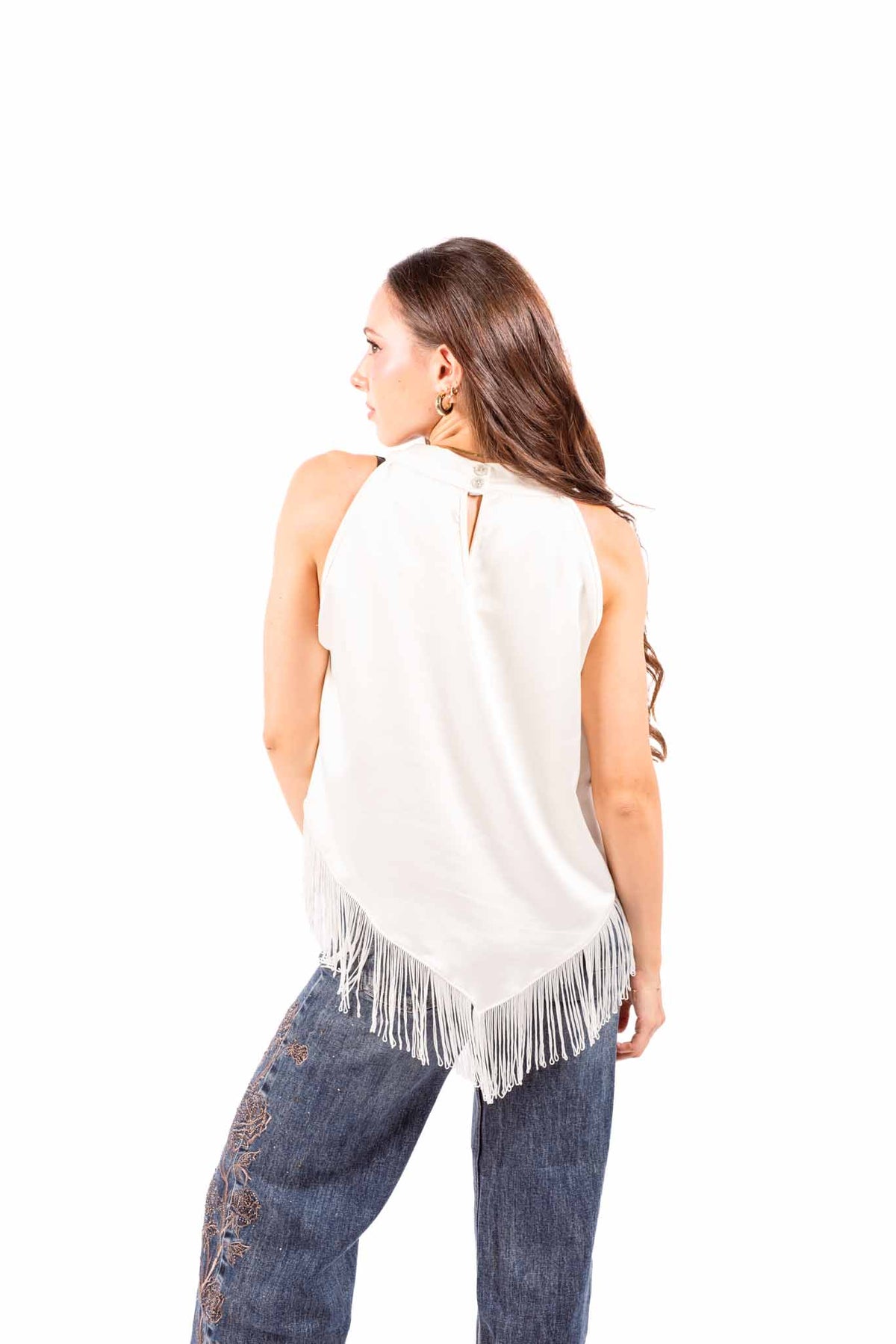 Top in Satin Panna con Frange donna Miss love - 2