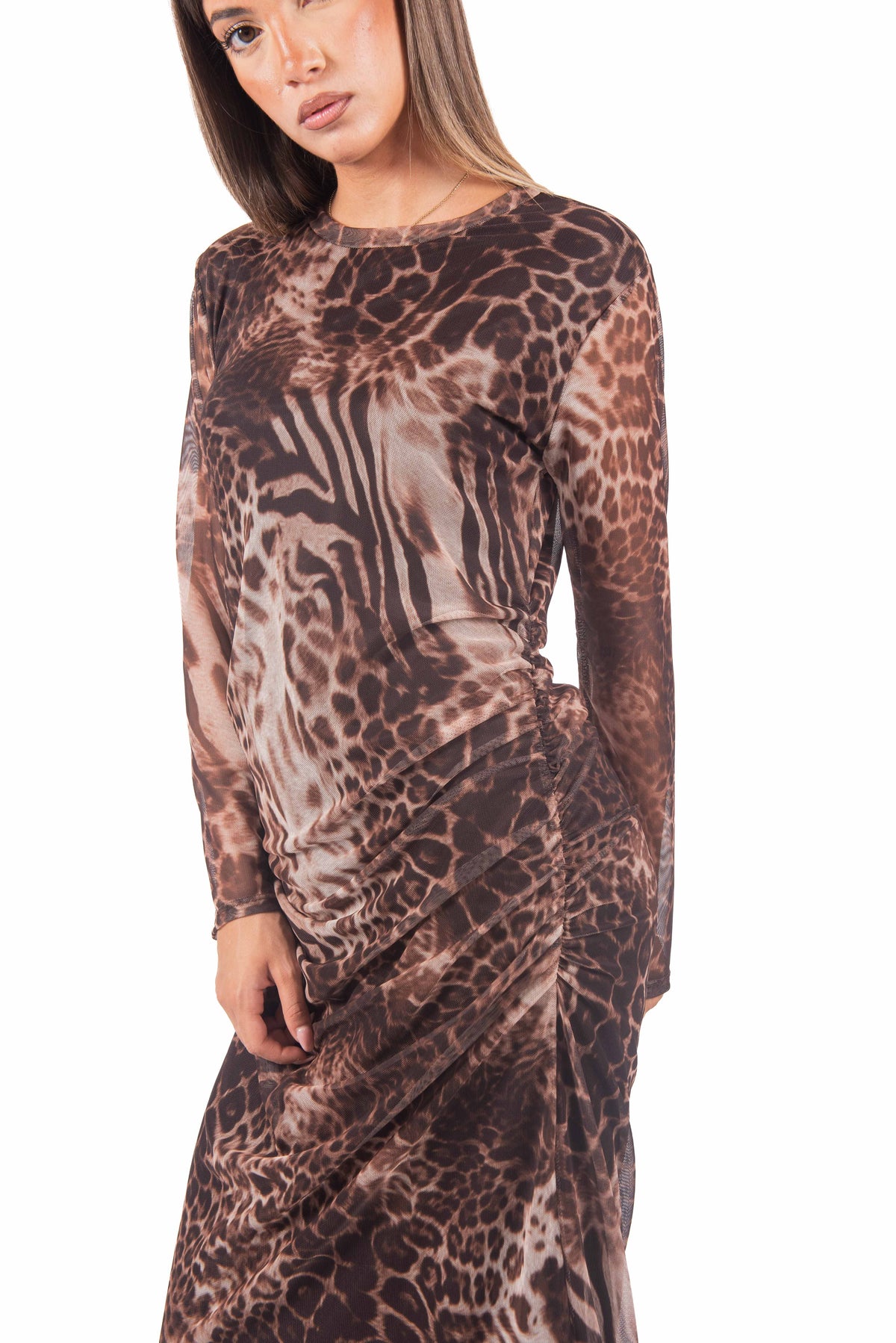 Abito Lungo Leopardato con Drapeggi donna Miss love - 5