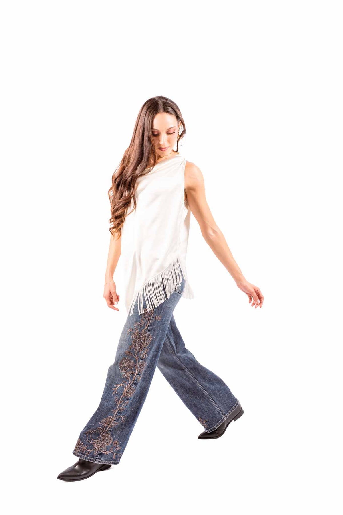 Top in Satin Panna con Frange donna Miss love - 4