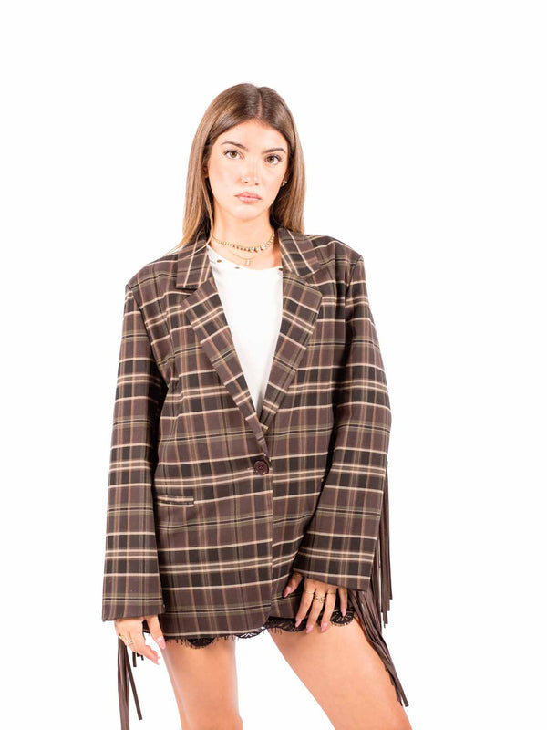 Blazer a Quadri Tartan con Frange Scamosciate da donna Miss love