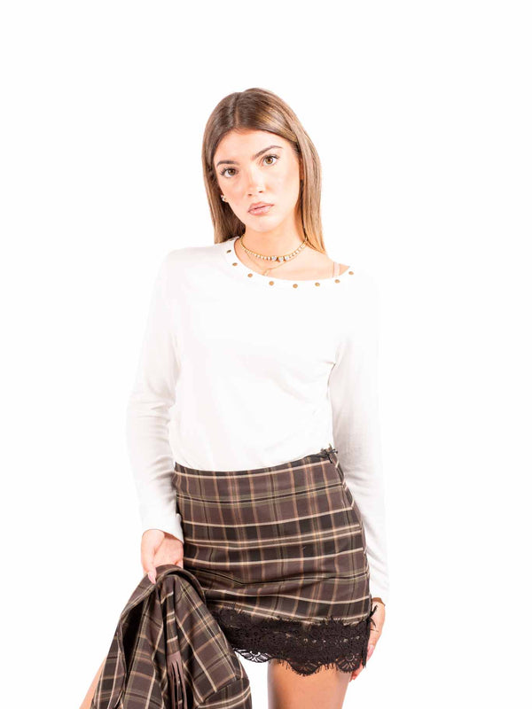 Maglia Panna a Coste con Scollo a Barchetta e Borchie da donna Miss love