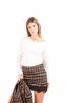 Maglia Panna a Coste con Scollo a Barchetta e Borchie donna Miss love - 1
