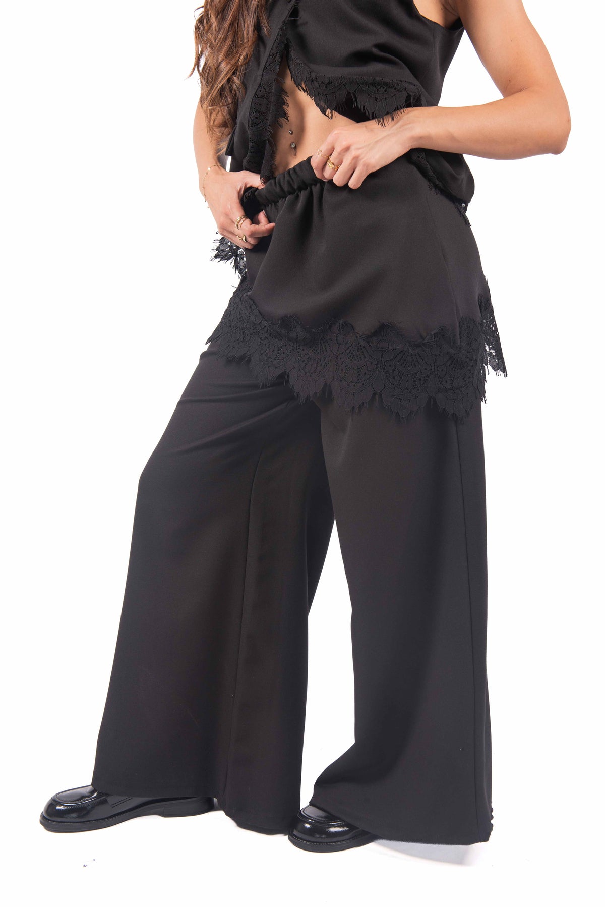 Pantaloni Palazzo con Applicazione in Pizzo donna Miss love - 4