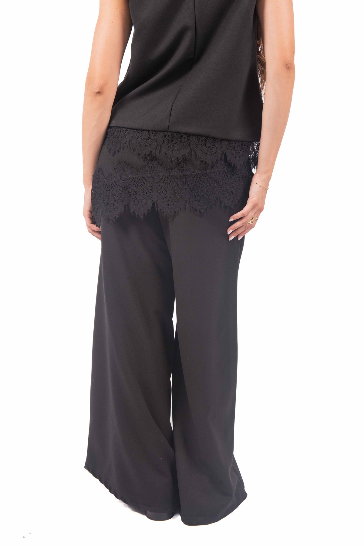 Pantaloni Palazzo con Applicazione in Pizzo donna Miss love - 3
