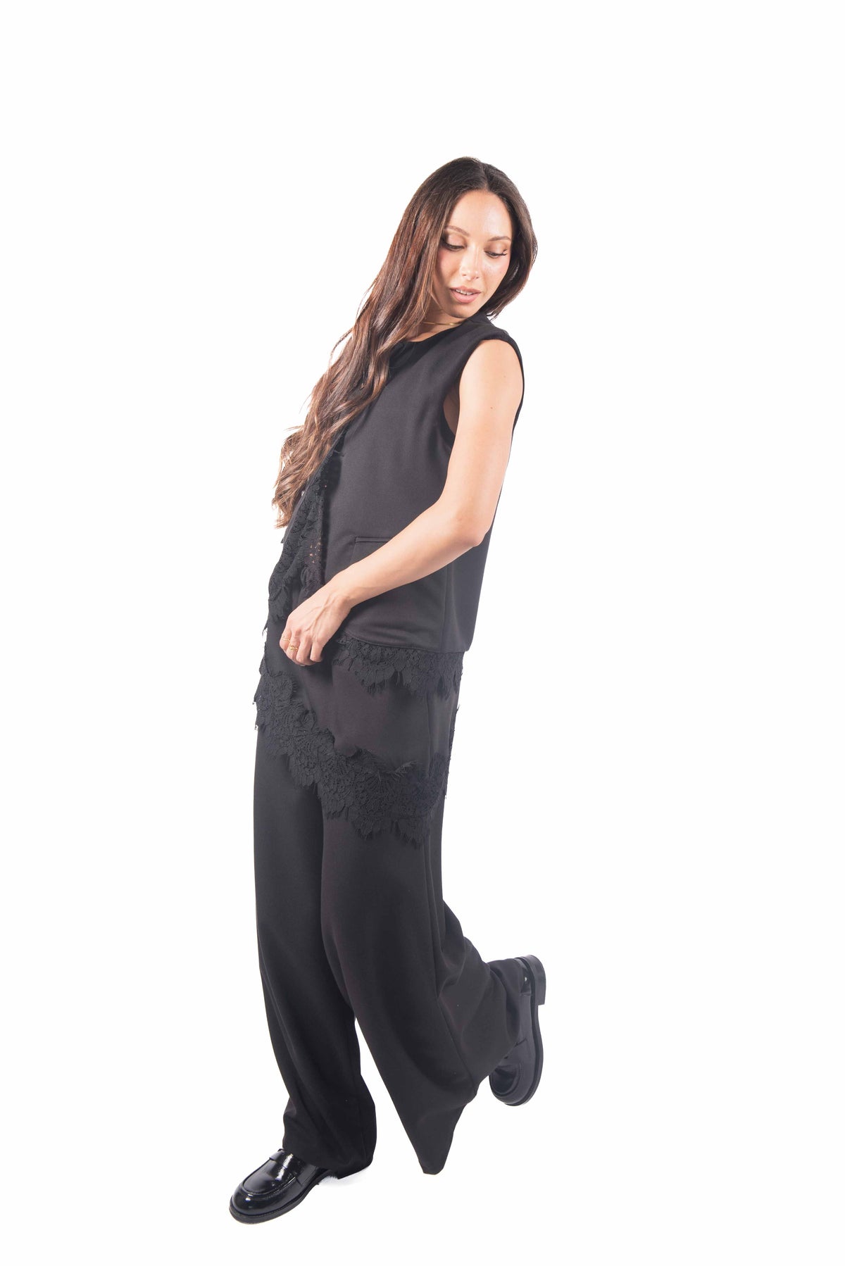 Gilet Strutturato con Pizzo Nero donna Miss love - 4