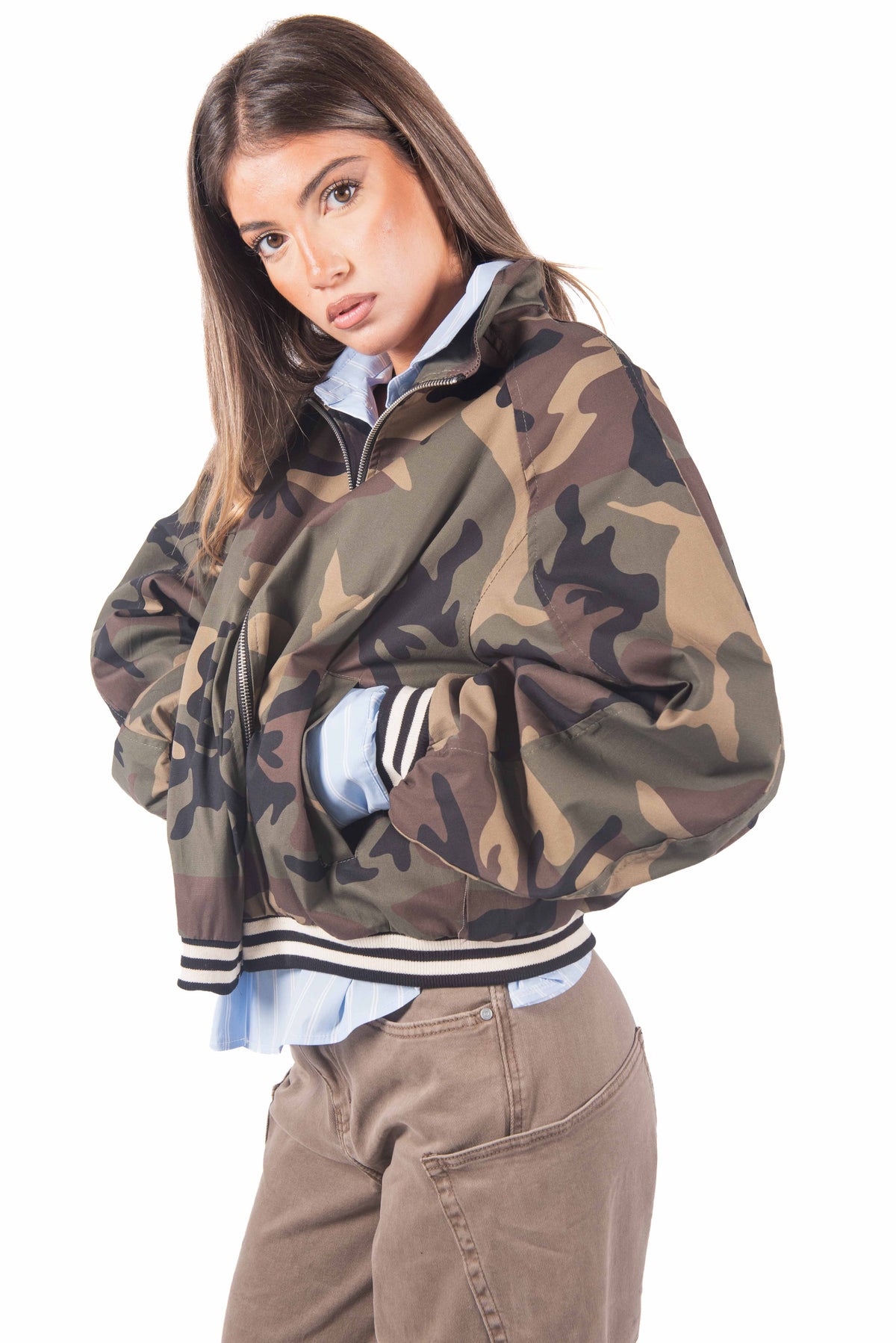Bomber Camouflage con Bordi a Coste donna Miss love - 2