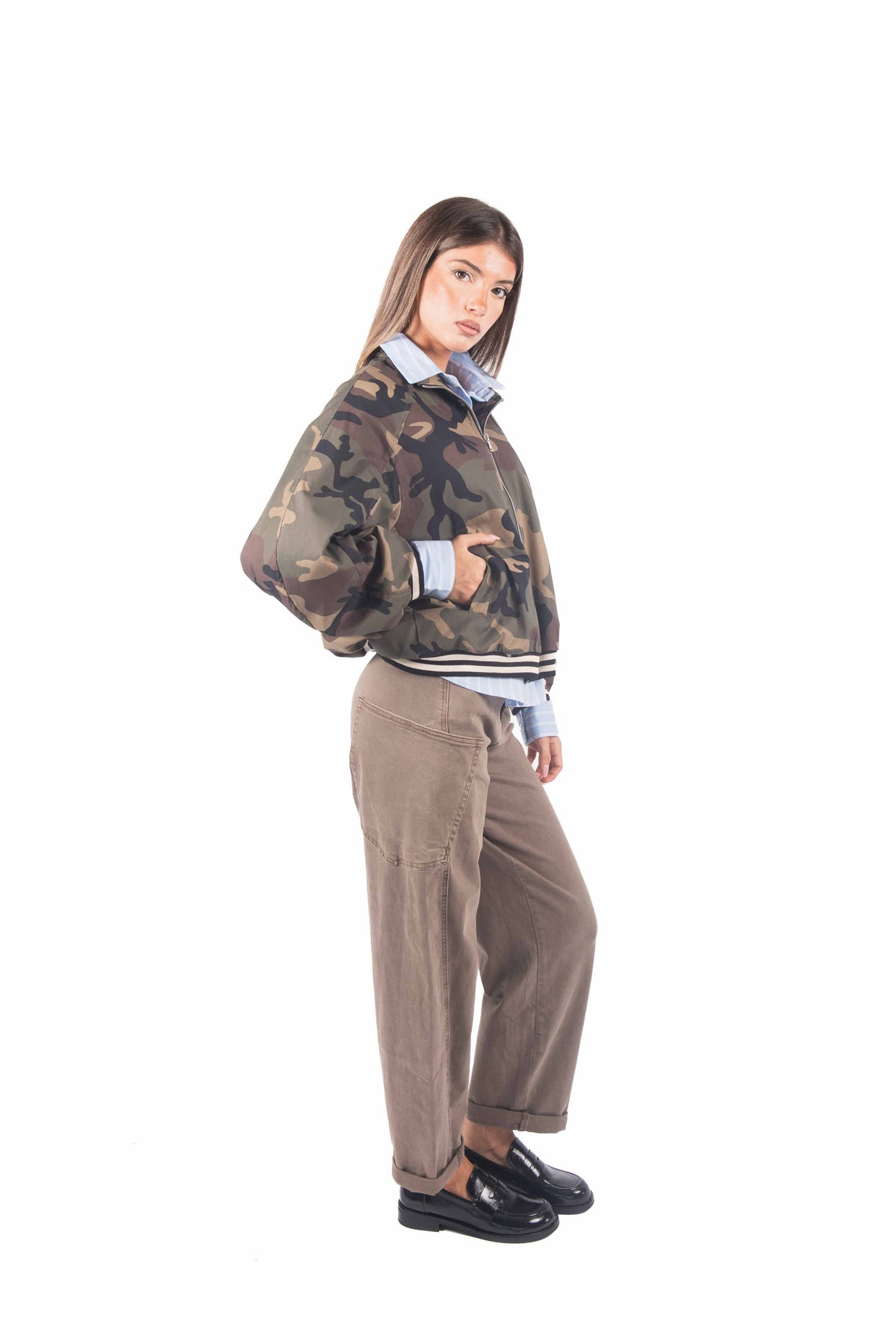 Pantaloni Cargo Slim Fit Tortora donna Miss love - 2