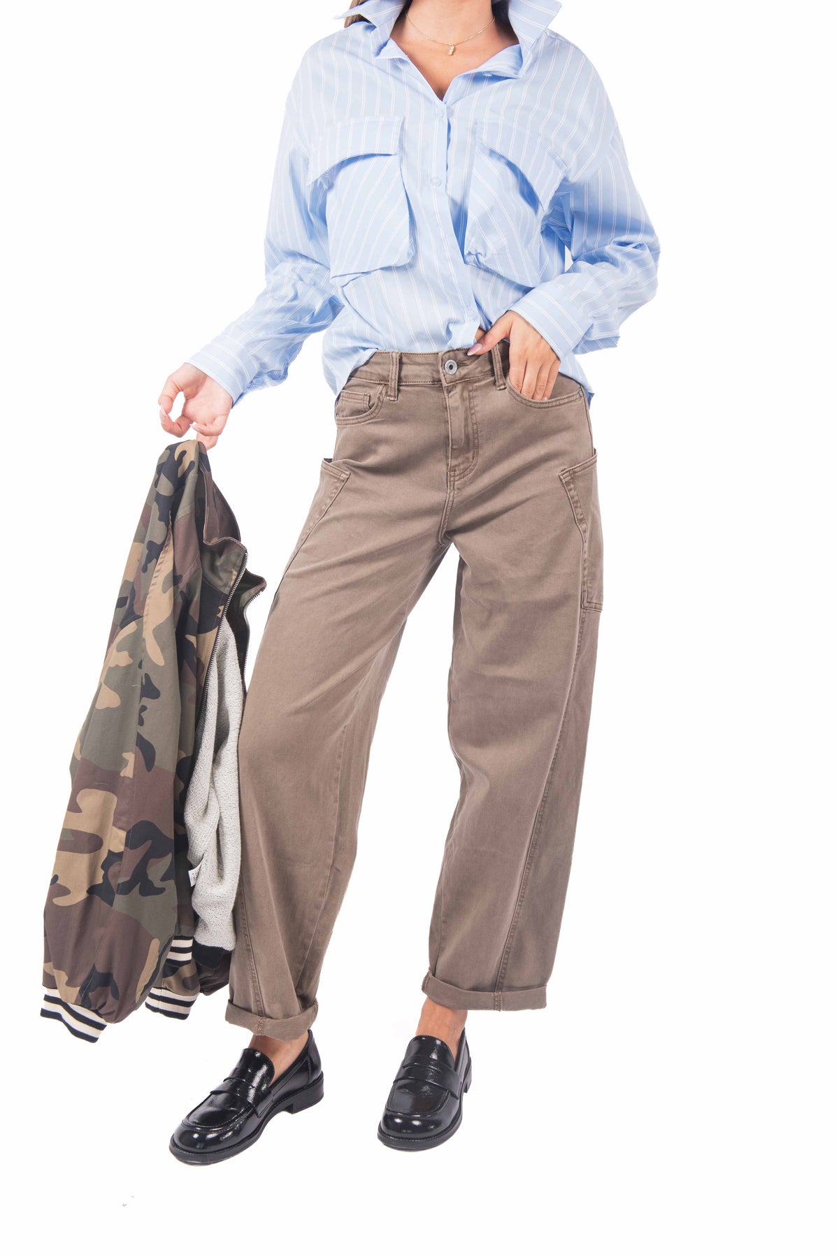 Pantaloni Cargo Slim Fit Tortora donna Miss love - 5