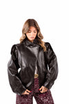 Bomber Oversize in Ecopelle Nera con Collo Alto donna Tensione in - 1