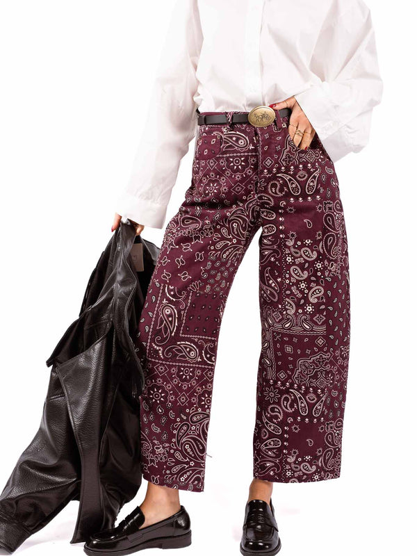 Pantaloni Wide Leg Fantasia Paisley Vino da donna Tensione in