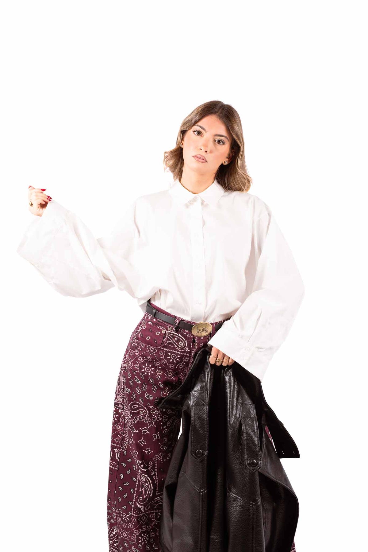 Camicia Popeline Bianca con Manica Larga donna Tensione in - 1